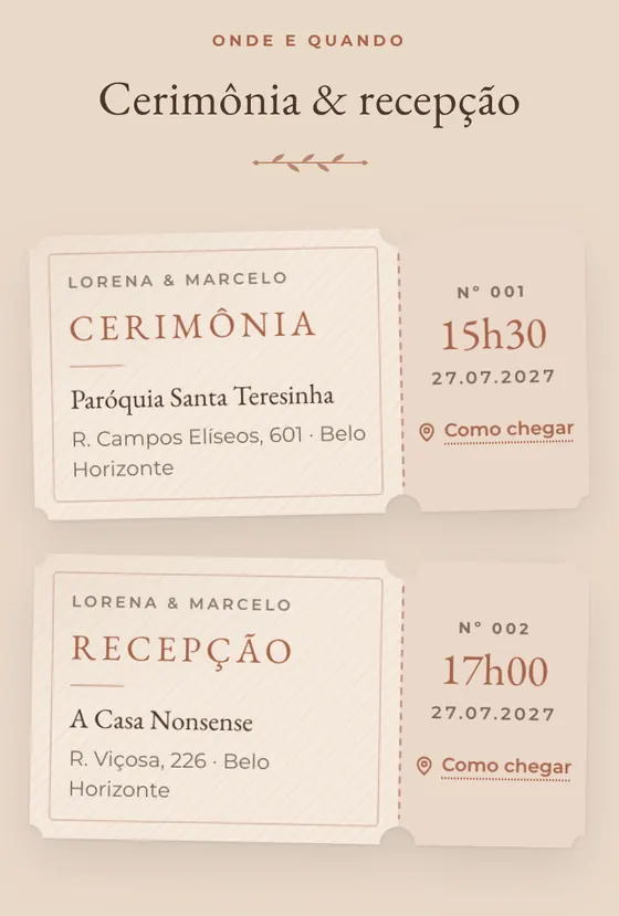 Cerimônia & recepção: Ingressos · Boho Terroso