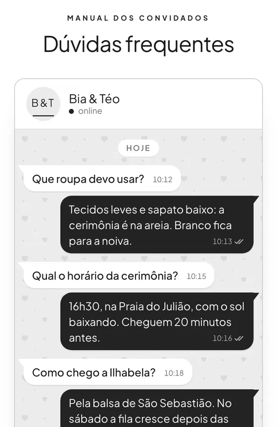 Bate-papo: Manual dos convidados · Minimal Moderno