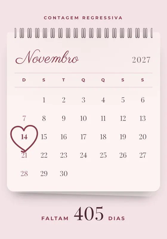Contagem regressiva: Calendário marcado · Romântico