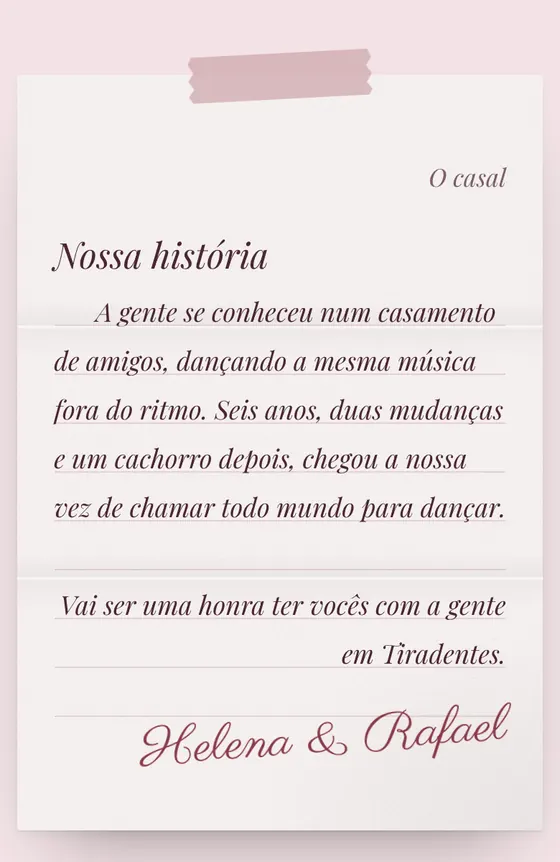 Nossa história: Carta escrita à mão · Romântico