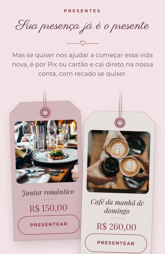 Etiquetas de presente: Lista de presentes · Romântico