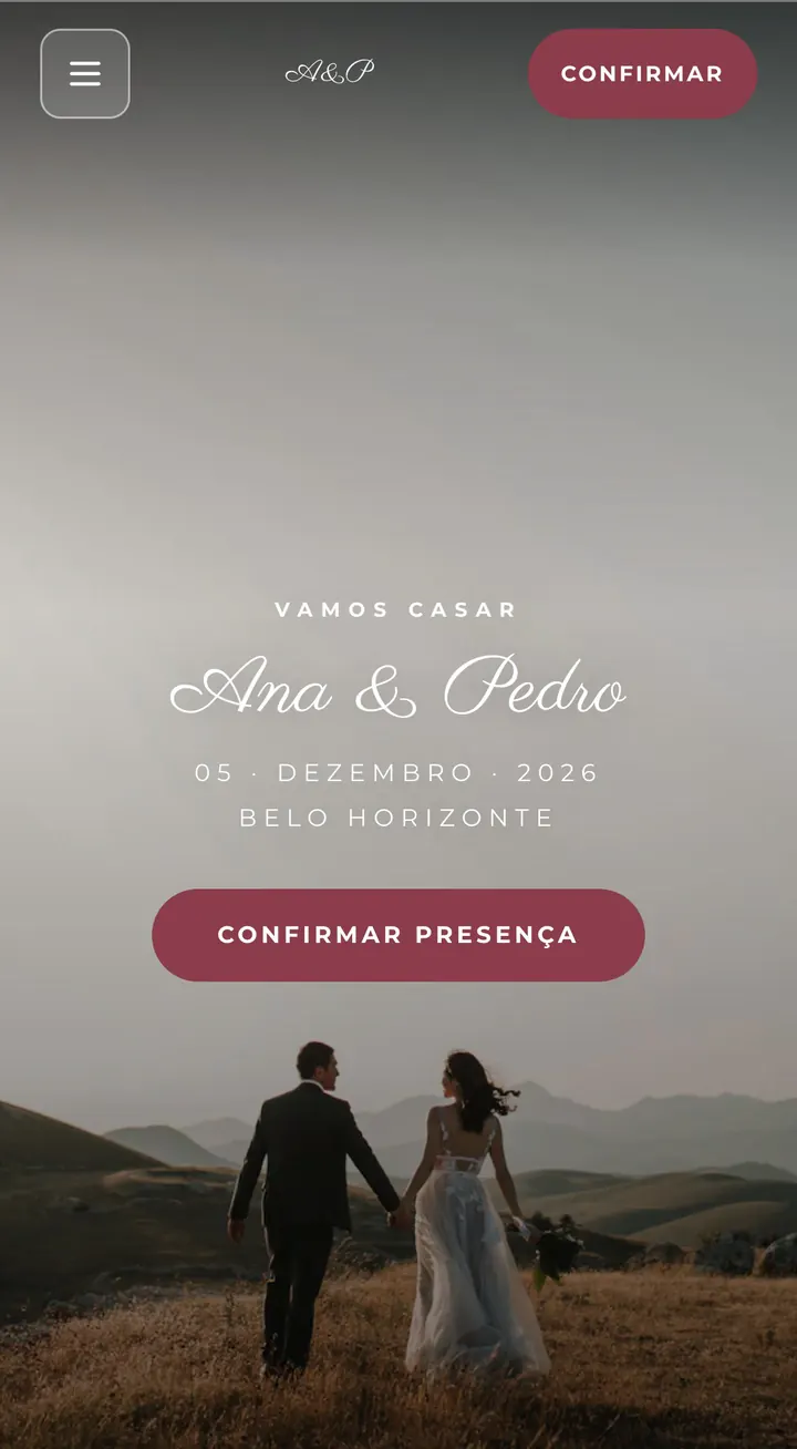 Capa do site no modelo Romântico