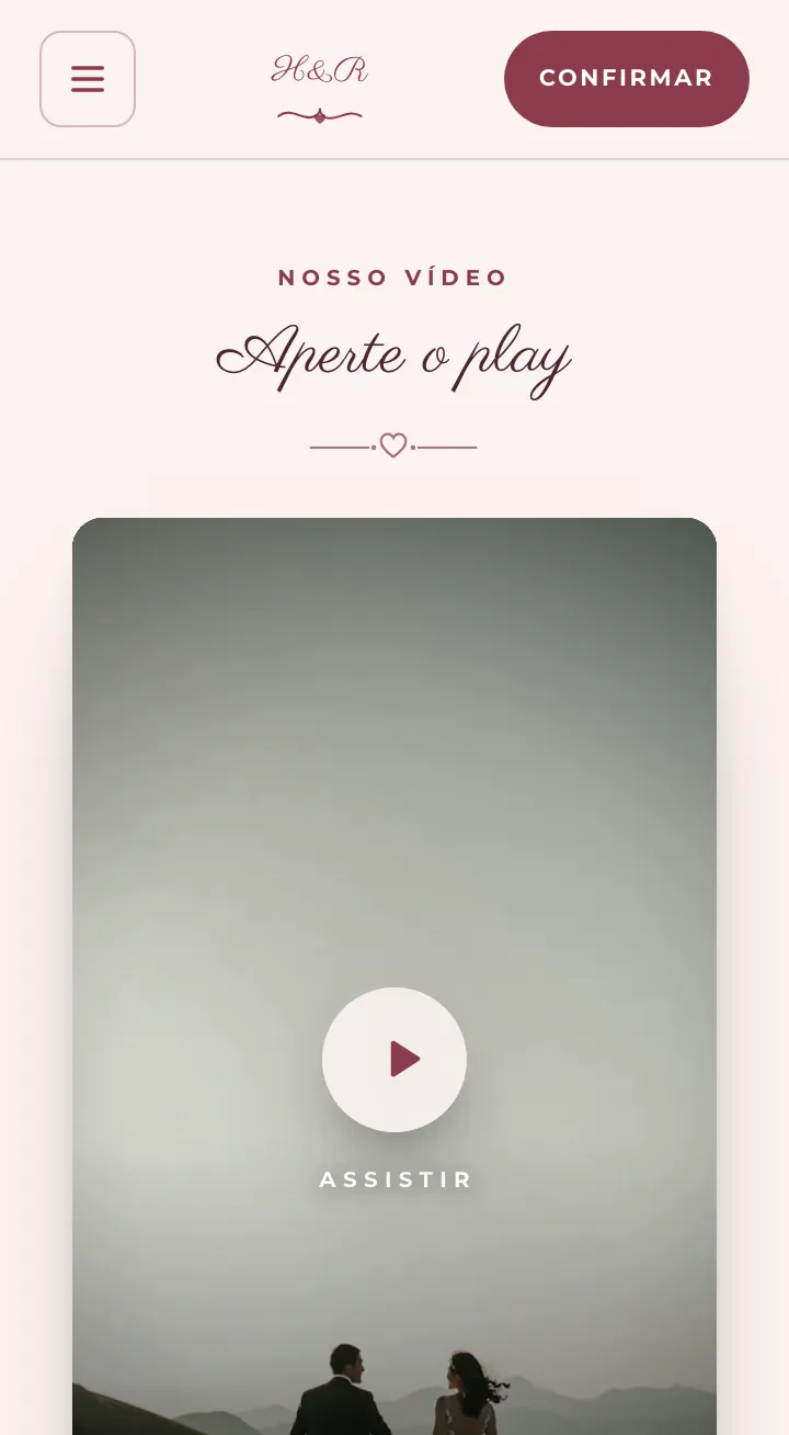 Bloco de vídeo do site com a capa do save the date e o botão Assistir